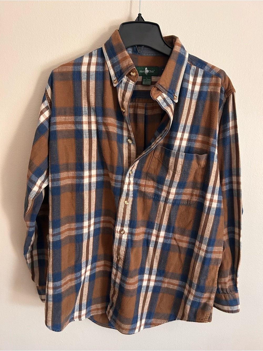 Hunt Club Button-Down Plaid Flannel Shirt - Brown & Blue